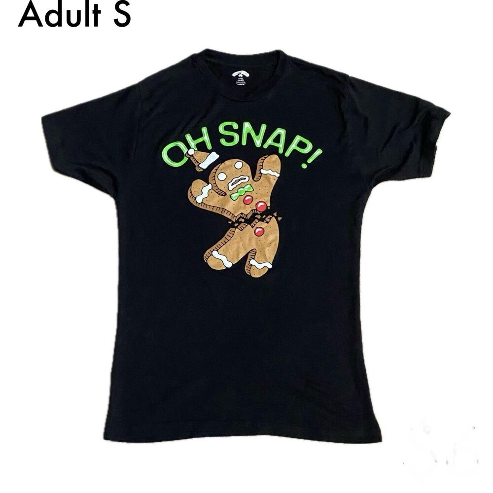 Holiday Time Christmas T Shirt Size Small Black Oh Snap Gingerbread Man